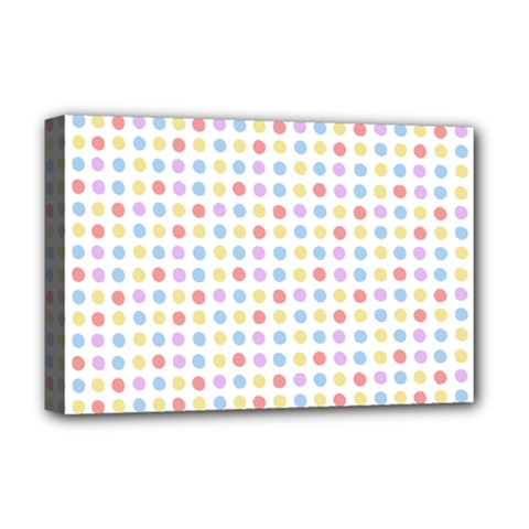 Blue Pink Yellow Eggs On White Deluxe Canvas 18  X 12   by snowwhitegirl