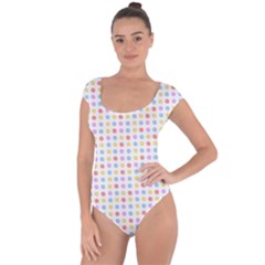 Blue Pink Yellow Eggs On White Short Sleeve Leotard  by snowwhitegirl