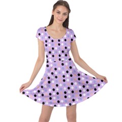 Black White Pink Blue Eggs On Violet Cap Sleeve Dress by snowwhitegirl