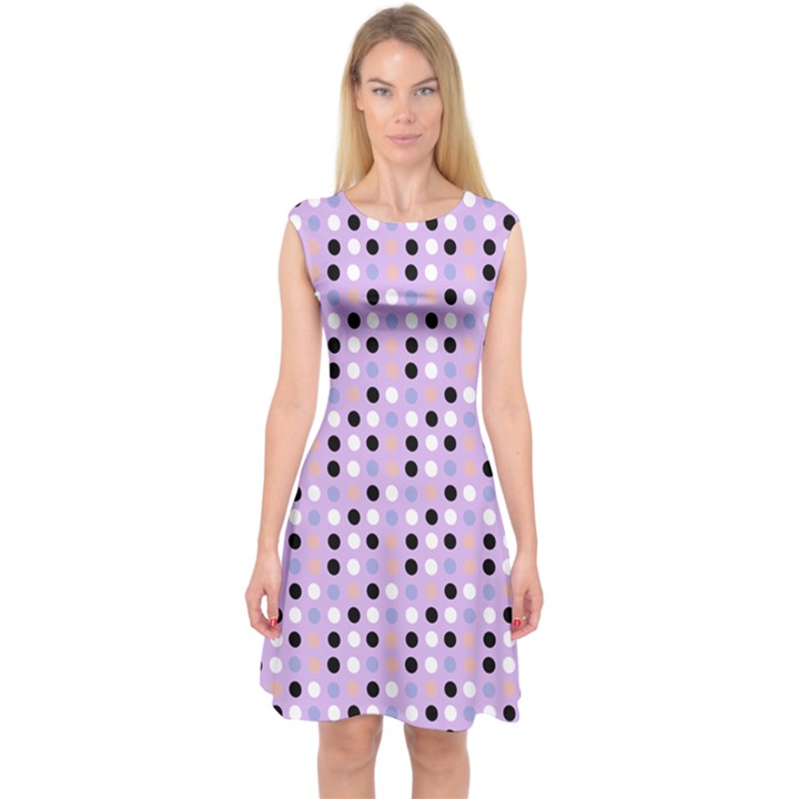 Black White Pink Blue Eggs On Violet Capsleeve Midi Dress