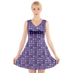 Violet Grey Purple Eggs On Grey Blue V-neck Sleeveless Skater Dress by snowwhitegirl