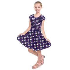 Peach Purple Eggs On Navy Blue Kids  Short Sleeve Dress