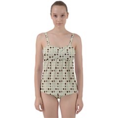 Brown Green Grey Eggs Twist Front Tankini Set by snowwhitegirl