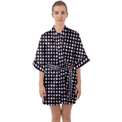 Pink Green Eggs On Black Quarter Sleeve Kimono Robe by snowwhitegirl