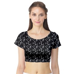 Black Music Notes Short Sleeve Crop Top by snowwhitegirl