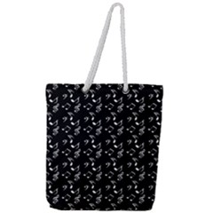 Black Music Notes Full Print Rope Handle Tote (large) by snowwhitegirl