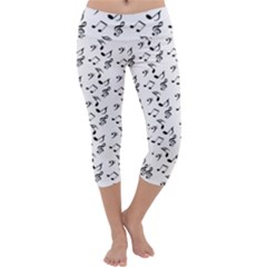 White Music Notes Capri Yoga Leggings