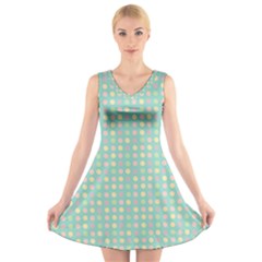 Pink Peach Green Eggs On Seafoam V-neck Sleeveless Skater Dress