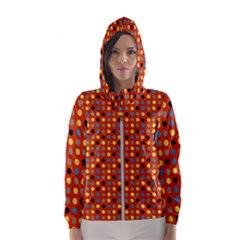 Yellow Black Grey Eggs On Red Hooded Wind Breaker (women) by snowwhitegirl