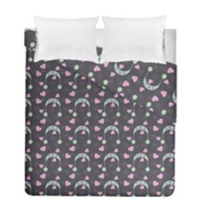 Winter Hat Hearts Snow Green Grey Duvet Cover Double Side (full/ Double Size)