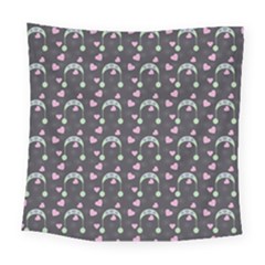 Winter Hat Hearts Snow Green Grey Square Tapestry (large)