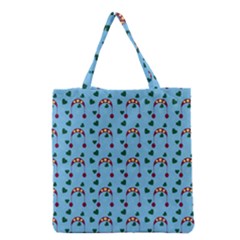 Winter Hat Red Green Hearts Snow Blue Grocery Tote Bag by snowwhitegirl