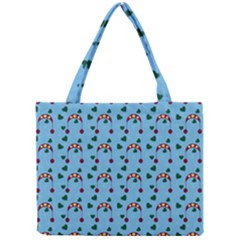 Winter Hat Red Green Hearts Snow Blue Mini Tote Bag by snowwhitegirl