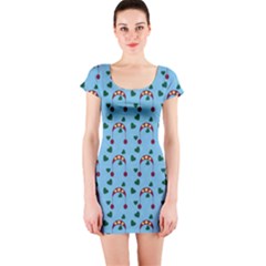 Winter Hat Red Green Hearts Snow Blue Short Sleeve Bodycon Dress