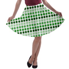 Greenish Dots A-line Skater Skirt