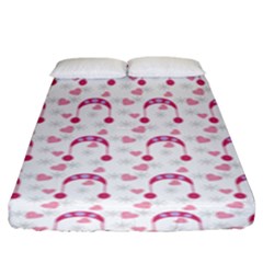 Winter Pink Hat White Heart Snow Fitted Sheet (king Size)