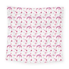 Winter Pink Hat White Heart Snow Square Tapestry (large)