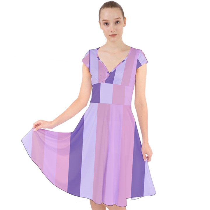 Violet Stars Cap Sleeve Front Wrap Midi Dress