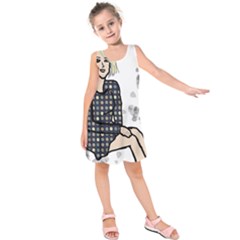 Girl Sitting Kids  Sleeveless Dress by snowwhitegirl