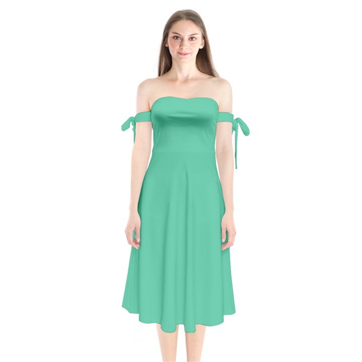Seafoamy Green Shoulder Tie Bardot Midi Dress