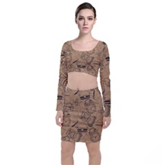 Lifestyle Pattern Long Sleeve Crop Top & Bodycon Skirt Set by berwies