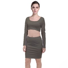 Rainy Brown Long Sleeve Crop Top & Bodycon Skirt Set by snowwhitegirl