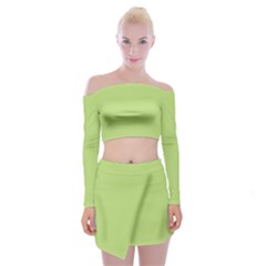 Grassy Green Off Shoulder Top With Mini Skirt Set