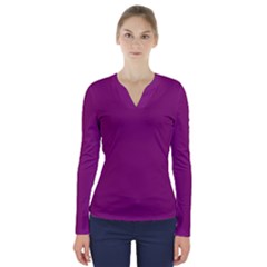 Grape Juice V-Neck Long Sleeve Top