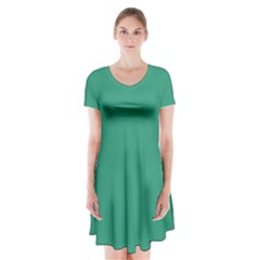 Teal Ocean Short Sleeve V-neck Flare Dress by snowwhitegirl