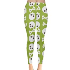 Skull Bone Mask Face White Green Leggings  by Alisyart