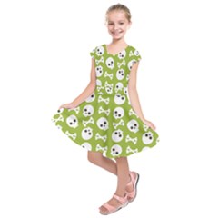 Skull Bone Mask Face White Green Kids  Short Sleeve Dress by Alisyart