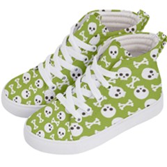 Skull Bone Mask Face White Green Kid s Hi-top Skate Sneakers by Alisyart