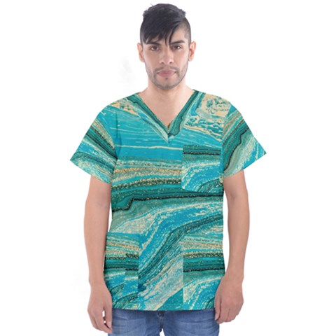 Mint,gold,marble,nature,stone,pattern,modern,chic,elegant,beautiful,trendy Men s V-neck Scrub Top by NouveauDesign