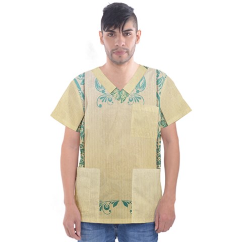 Art Nouveau Green Men s V-neck Scrub Top by NouveauDesign