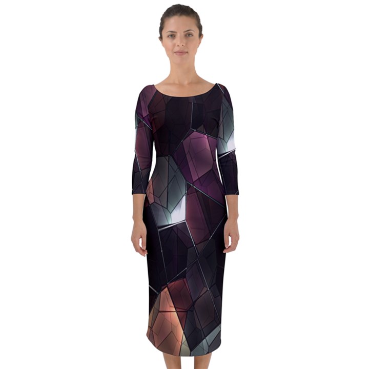 Crystals Background Design Luxury Quarter Sleeve Midi Bodycon Dress