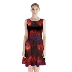 Astronomy Space Galaxy Fog Sleeveless Waist Tie Chiffon Dress by Nexatart