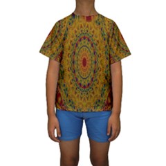 India Mystic Background Ornamental Kids  Short Sleeve Swimwear