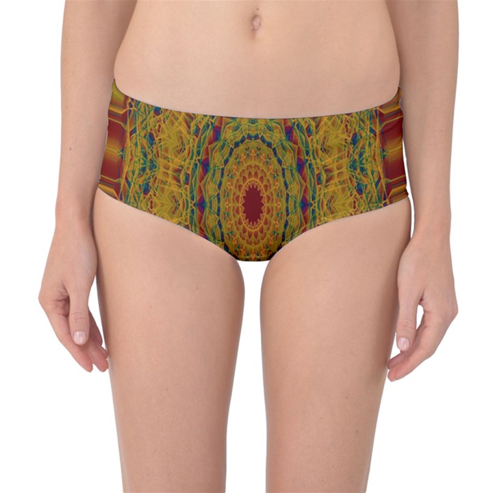 India Mystic Background Ornamental Mid-Waist Bikini Bottoms