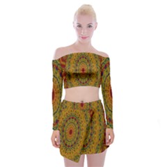 India Mystic Background Ornamental Off Shoulder Top With Mini Skirt Set by Nexatart