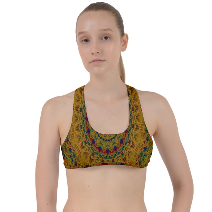 India Mystic Background Ornamental Criss Cross Racerback Sports Bra