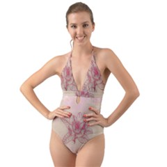 Desktop Background Abstract Halter Cut-out One Piece Swimsuit