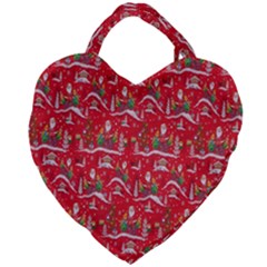 Red Background Christmas Giant Heart Shaped Tote