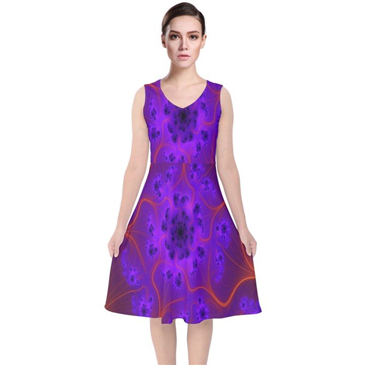 Fractal Mandelbrot Julia Lot V-Neck Midi Sleeveless Dress 