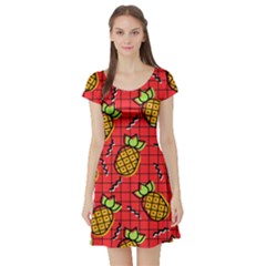 Fruit Pineapple Red Yellow Green Short Sleeve Skater Dress by Alisyart