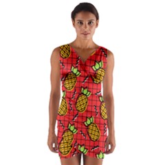 Fruit Pineapple Red Yellow Green Wrap Front Bodycon Dress