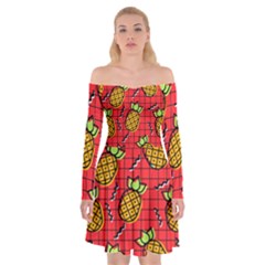 Fruit Pineapple Red Yellow Green Off Shoulder Skater Dress