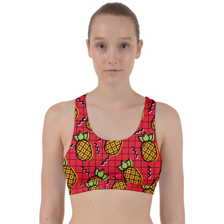 Fruit Pineapple Red Yellow Green Back Weave Sports Bra