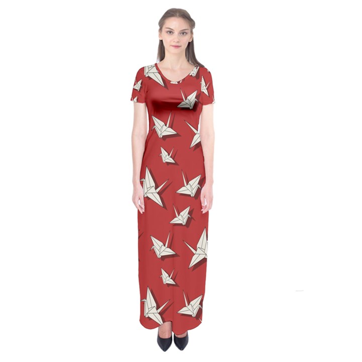 Paper cranes pattern Short Sleeve Maxi Dress