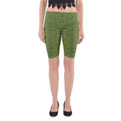 Stars In The Wooden Forest Night In Green Yoga Cropped Leggings