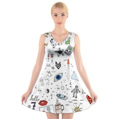 Cheerful Combo V-neck Sleeveless Skater Dress by BoBo